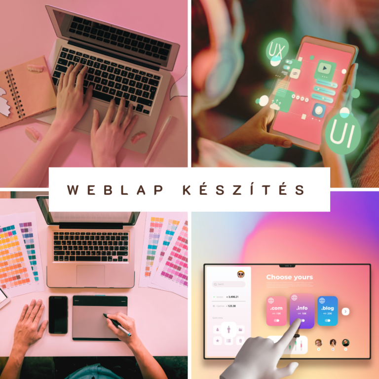 Négy képből álló montázs, mely a weboldal tervezést, wedesignt mutatja be.